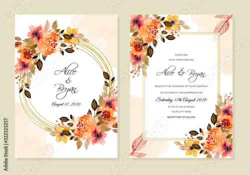 wedding invitation template with vintage floral watercolor