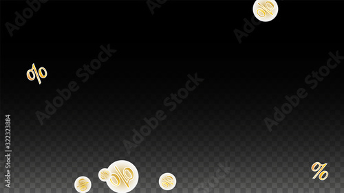 Luxury Vector Gold Percentage Sign Confetti on Transparent. Percent Sale Background. Business, Economics Print. Discount Illustration. Promotion Poster. Black Friday Banner. Special offer Template.