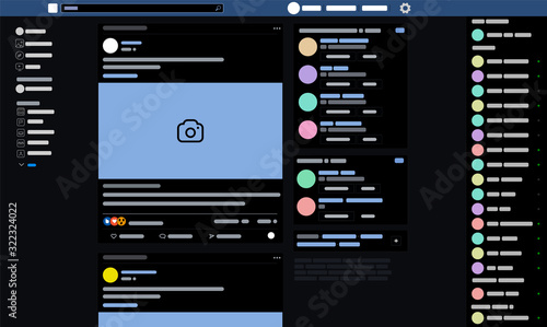 Social media profile page design. Profile page on desktop. UI UX social media template of website. Social media vector illustration