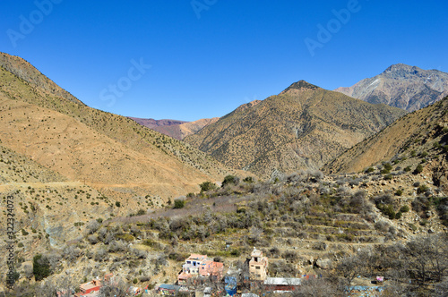Berber villages and houses made out of clay at the hills and mountains of High Atlas  © Jakub
