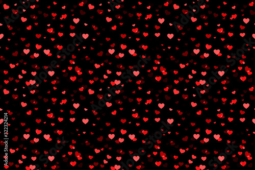 Abstract seamless background picture with red hearts on a dark canvas. Romantic picture for Valentine's day. Festival random confetti.
