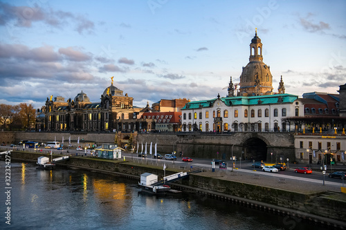 Evening view to cityscape of Dresden, Saxony, Germany. November 2019