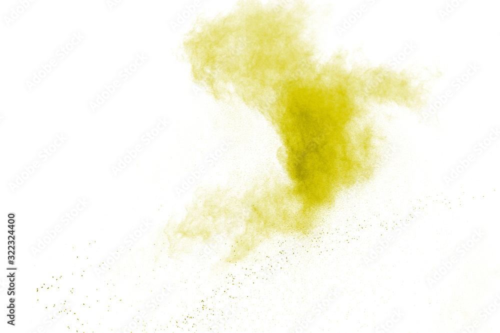 Yellow powder explosion isolated on white background. Yellow powder explosion isolated on white background.