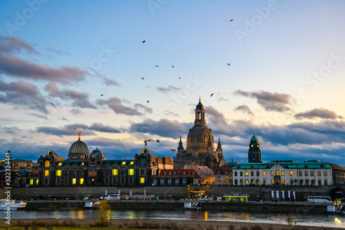 Evening view to cityscape of Dresden  Saxony  Germany. November 2019