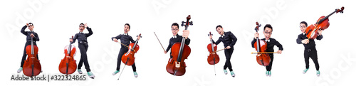 Fotografija Funny man with violin on white