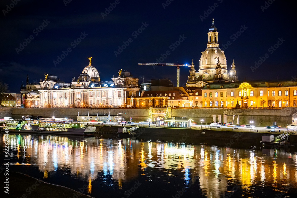 Fototapeta premium Evening view to cityscape of Dresden, Saxony, Germany. November 2019