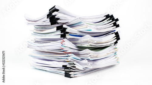 Bild auf Leinwand Stacks of business paper files isolated on white background, business report pap