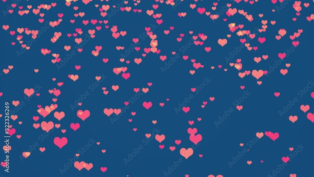 Many multi-colored small hearts slowly fall from top to bottom on a deep blue background. Many multi-colored small hearts slowly fall from top to bottom on a deep blue background.
