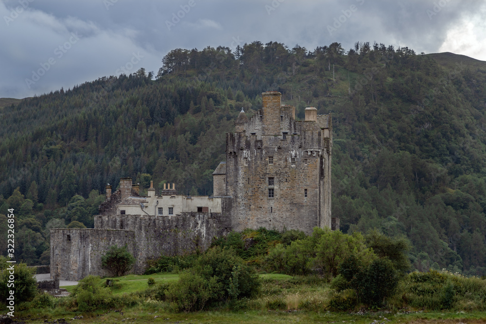 The view of Eilean Donan Castle on Isle of Skye in Scotland
