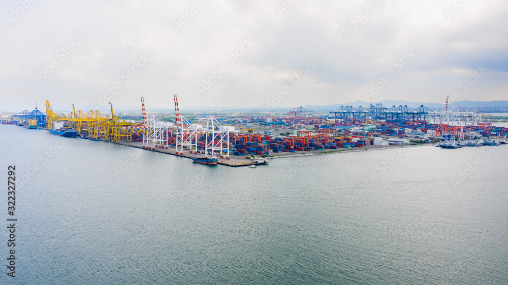 Naklejka premium transport dock and container warehouse and shipping loading and unloading cargo containers