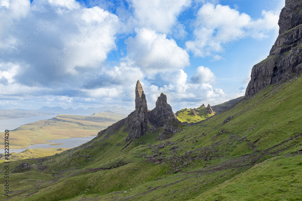 The summer view of famous Old Man of Storr rock on Isle of Skye in Scotland