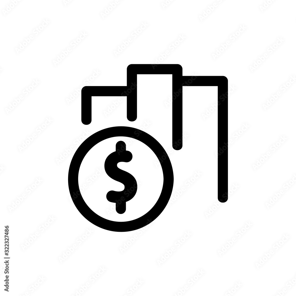 Dollar budget icon vector. Thin line sign. Isolated contour symbol illustration Dollar budget icon vector. Thin line sign. Isolated contour symbol illustration
