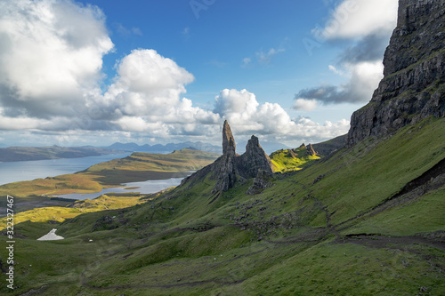 The summer view of famous Old Man of Storr rock on Isle of Skye in Scotland
