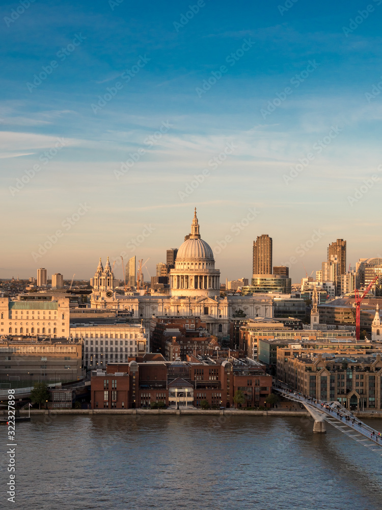 St. Paul's Cathedral and the River Thames at dusk. London, UK.