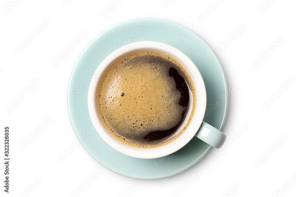 blue coffee cup top view closeup isolated on white background. blue coffee cup top view closeup isolated on white background.