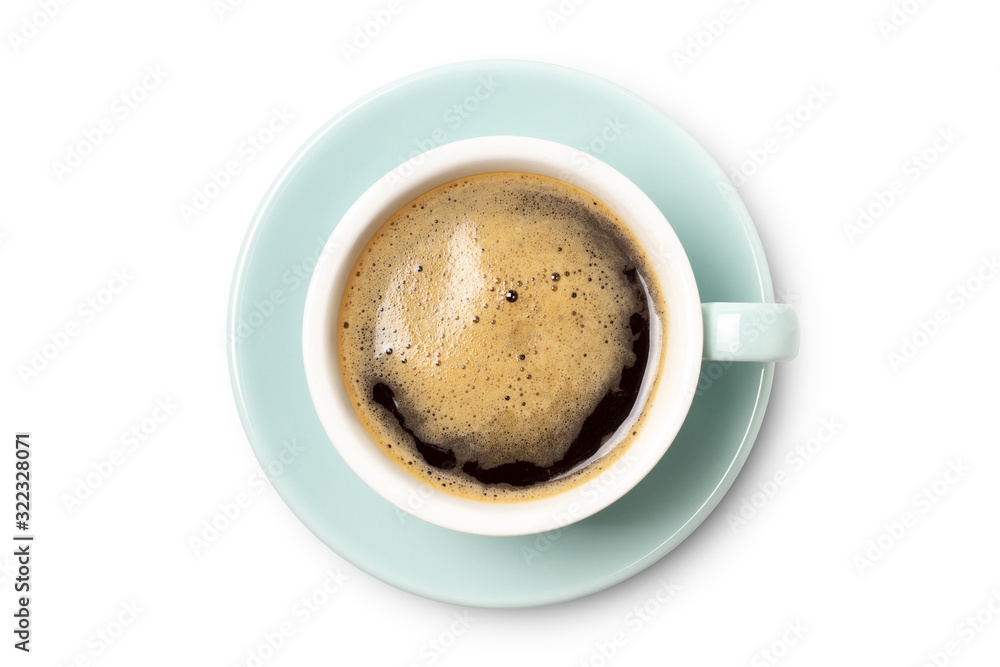 blue coffee cup top view closeup isolated on white background. blue coffee cup top view closeup isolated on white background.