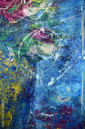 The texture of a picturesque picture.  Canvas with the oil paint applied on it in different combinations of colors.