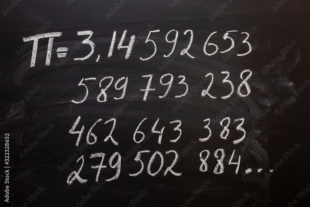 number pi handwritten with white chalk on a blackboard - obrazy, fototapety, plakaty 
