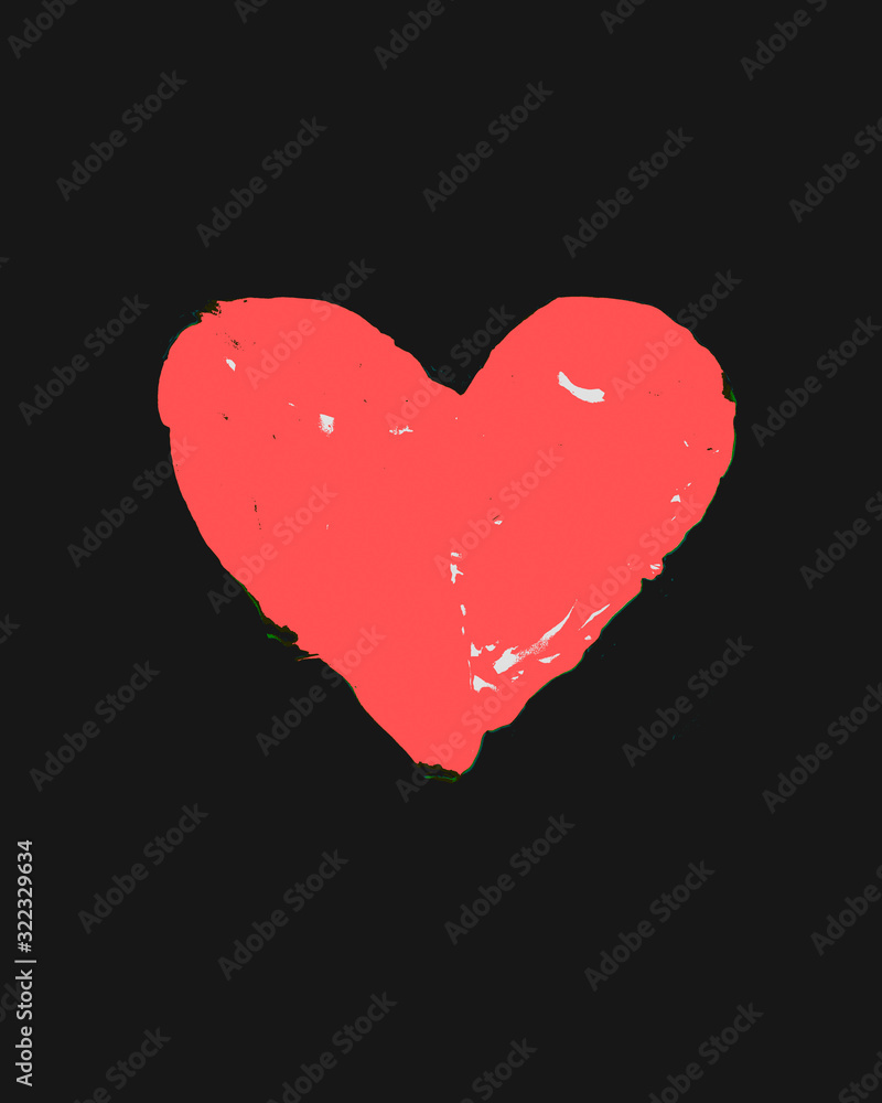 Pink heart painted on a black background, Valentine's Day love card