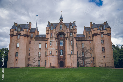 The evening view of Fyvie Castle in Scotland