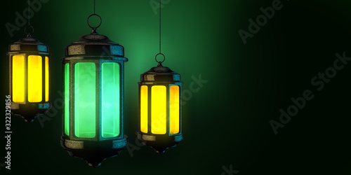 3D Render Arabic Lantern Ramadan Kareem Background