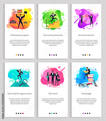 Teamwork vector, knowledge and learning new info from books, overcoming obstacles in business, searching for opportunities and successful ideas. Website or app slider, landing page flat style