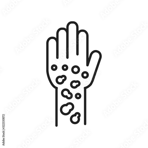 Psoriasis, dermatitis line black icon. concept. Skin rash. Dermatological diseases. Itchy spots on hand. Sign for web page, mobile app, button, logo. Vector isolated element. Editable stroke.