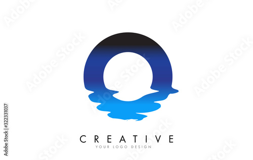 O Letter Logo Design with Water Effect and Deep Blue Gradient Vector Illustration