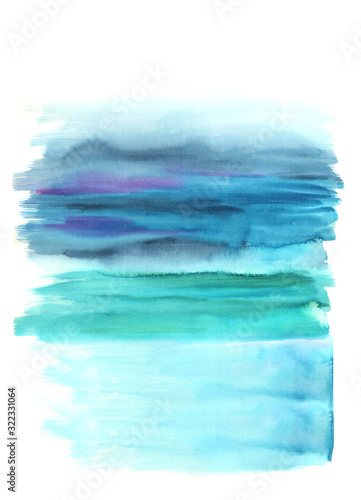  Abstract watercolor stripes. Seascape blurred. Watercolor wet on wet.
