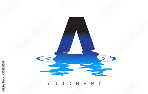 A Letter Logo Design with Water Effect and Deep Blue Gradient.