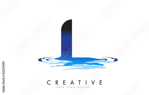 L Letter Logo Design with Water Effect and Deep Blue Gradient Vector Illustration.