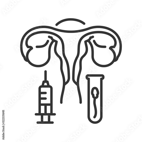 Artificial insemination line black icon. Vitro fertilization. Female reproductive system concept. Sign for web page, mobile app, button, logo. Editable stroke.