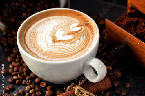 Fototapeta Naklejka Na Ścianę i Meble -  Latte art and coffee beans
