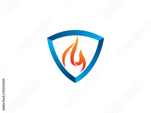 Fire and shield logo template design  icon  symbol