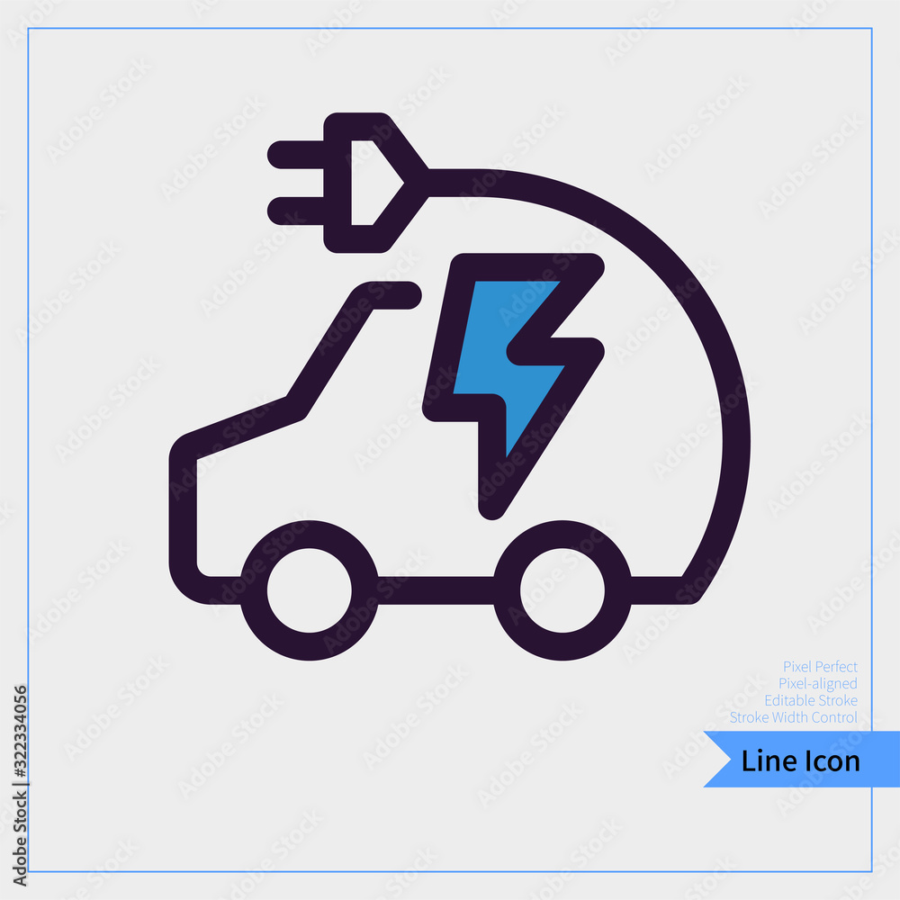Rechargeable car with plug icon - Professional, Pixel-aligned, Pixel Perfect, Editable Stroke, Easy Scalablility. Rechargeable car with plug icon - Professional, Pixel-aligned, Pixel Perfect, Editable Stroke, Easy Scalablility.