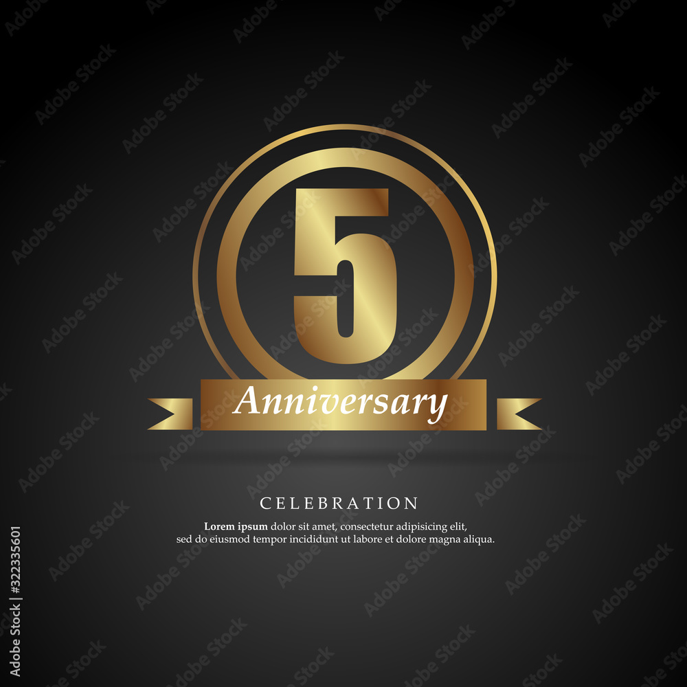 5th anniversary golden logo text decorative. With dark background. Ready to use. Vector Illustration EPS 10