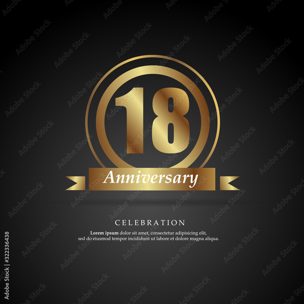 18th anniversary golden logo text decorative. With dark background. Ready to use. Vector Illustration EPS 10