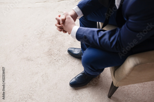 Quality shoes are an important element of a working person. Image of a businessman.
