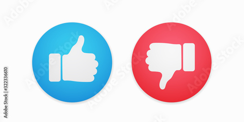 Thumbs up and thumbs down circle emblems. Like and dislike icons. Vector illustration
