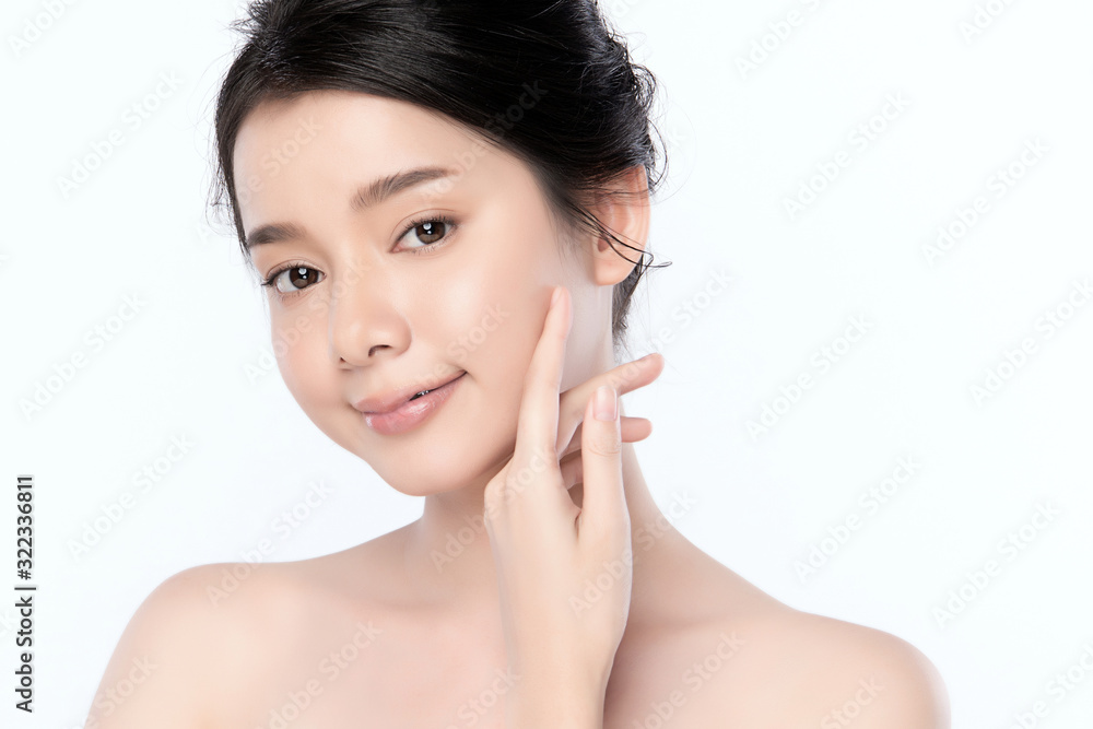 Portrait beautiful young asian woman clean fresh bare skin concept. Asian girl beauty face skincare and health wellness, Facial treatment, Perfect skin, Natural makeup, on white background,two Portrait beautiful young asian woman clean fresh bare skin concept. Asian girl beauty face skincare and health wellness, Facial treatment, Perfect skin, Natural makeup, on white background,two
