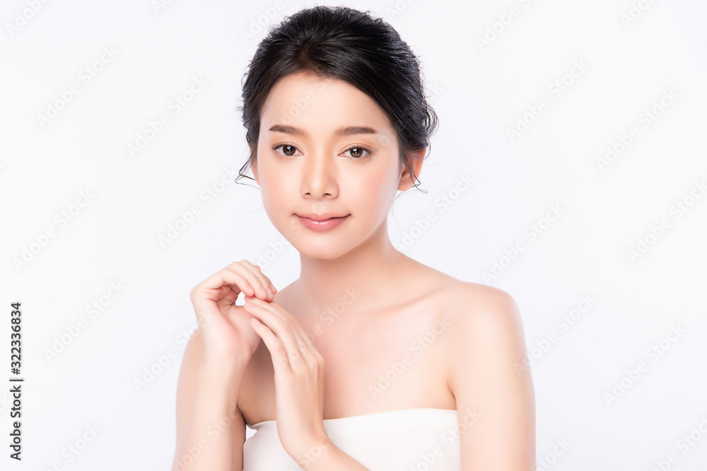 Portrait beautiful young asian woman clean fresh bare skin concept. Asian girl beauty face skincare and health wellness, Facial treatment, Perfect skin, Natural makeup, on white background,two Portrait beautiful young asian woman clean fresh bare skin concept. Asian girl beauty face skincare and health wellness, Facial treatment, Perfect skin, Natural makeup, on white background,two