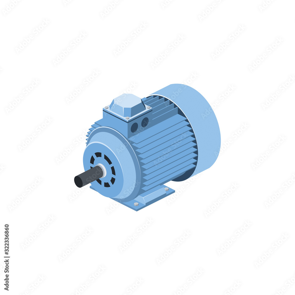 Electric generator motor. Vector 3d isometric, color web icon, new flat style. Creative illustration design, idea for infographics. - obrazy, fototapety, plakaty 