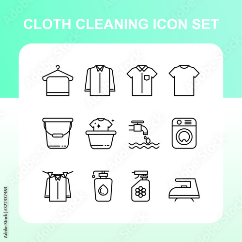 Dry cleaning - laundry service icon set. cleaning process for clothing and textiles. with outline design and editable stroke