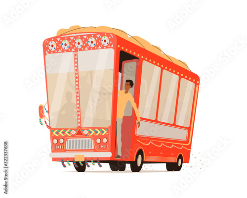 Cartoon indian bus isolated.
