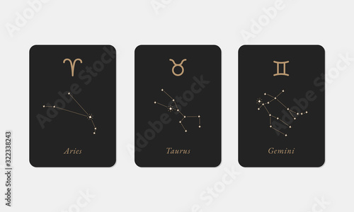 Aries, Taurus, Gemini constellations Vector Design. Hand Drawn Aries, Taurus, Gemini Zodiac Symbols. Minimalistic illustration set.