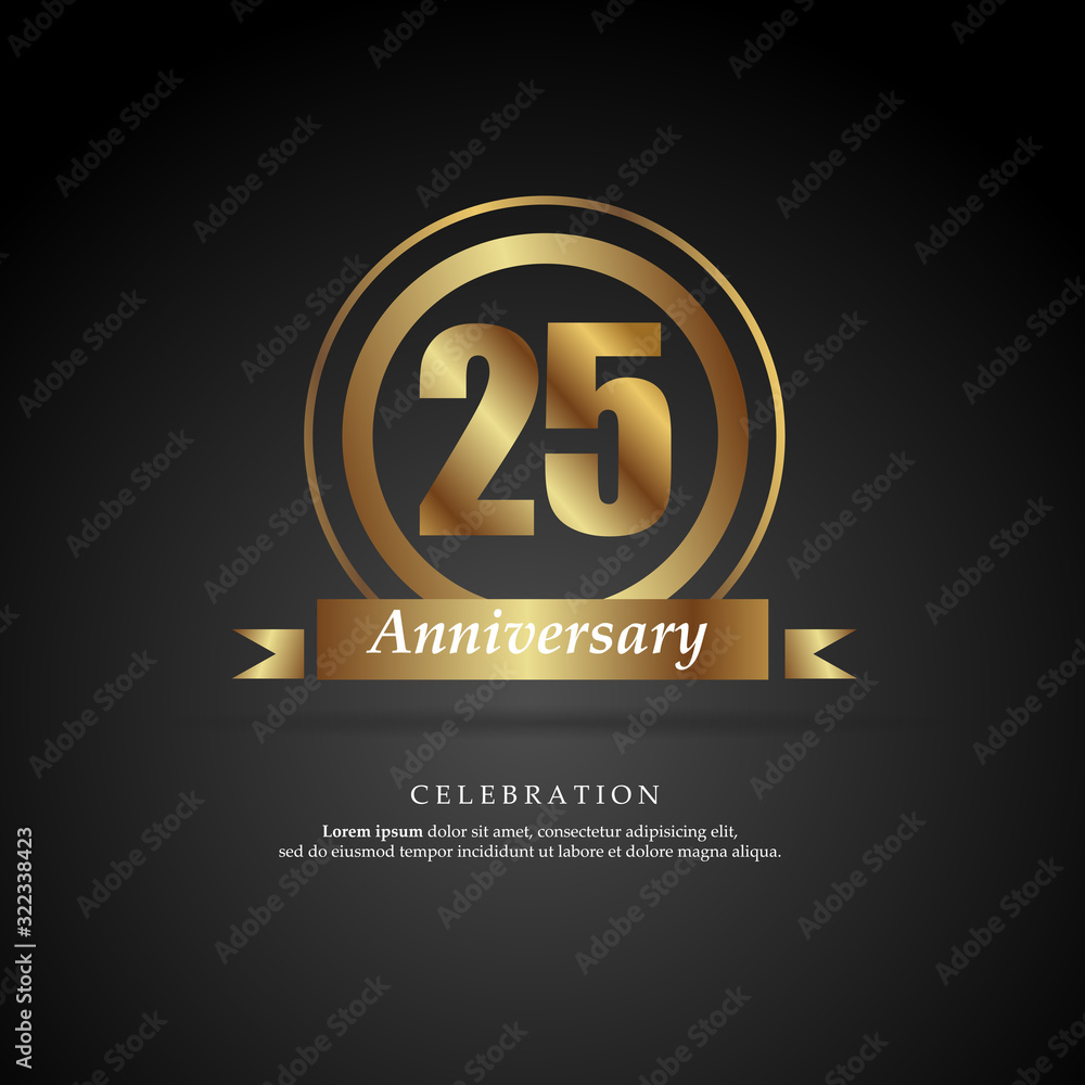25th anniversary golden logo text decorative. With dark background ...