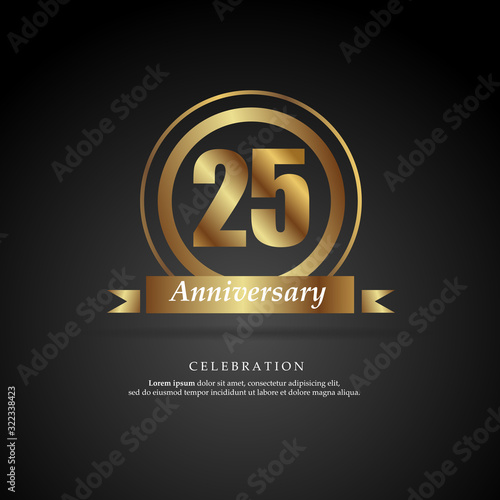 25th anniversary golden logo text decorative. With dark background. Ready to use. Vector Illustration EPS 10