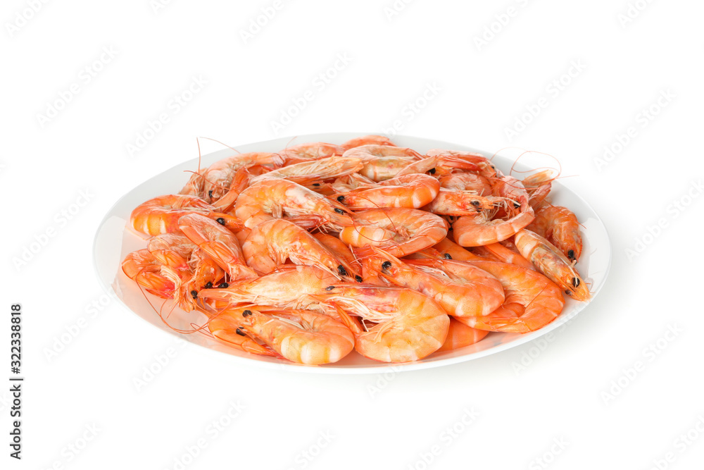 Plate with shrimps isolated on white background Plate with shrimps isolated on white background