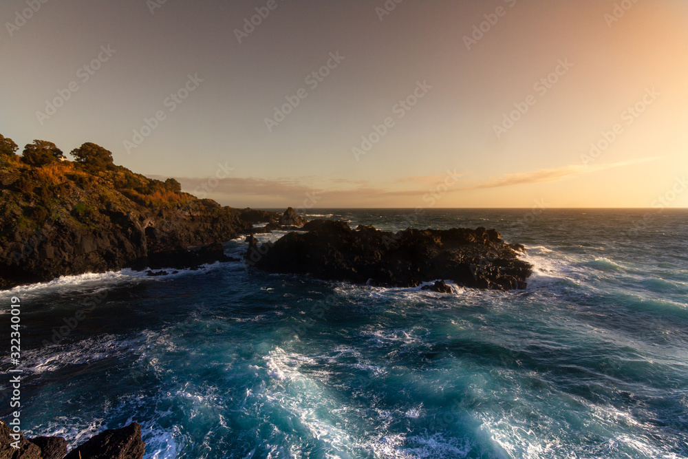 Azores Island coast, Sao Miguel, sunset