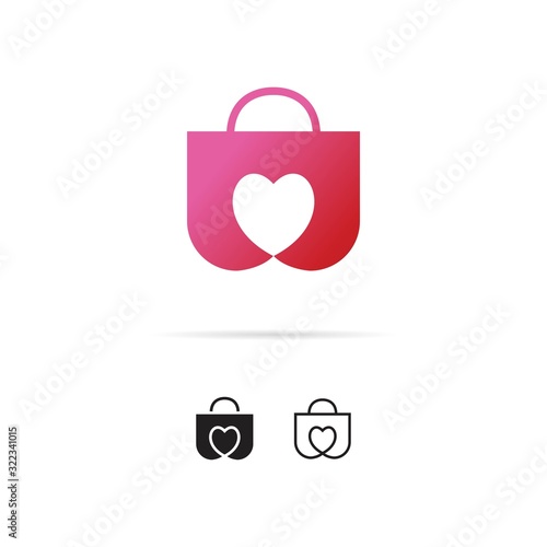 Love shopping vector signs, shopping bags, and hearts